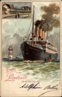 Lithographie Bremerhaven, Lloydhalle, Dampfschiff Kaiser Wilhelm Der Große - Autres & Non Classés