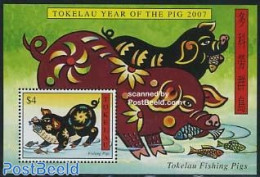 Tokelau Islands 2007 Year Of The Pig S/S, Mint NH, Nature - Various - Cattle - Fish - New Year - Vissen