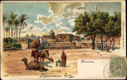 Artiste Lithographie Franke, Matarieh, Ägypten, Kamele, Siedlung, Wüste - Kostums