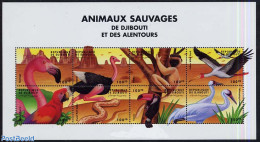 Djibouti 2000 Wild Animals 8v M/s, Mint NH, Nature - Birds - Monkeys - Parrots - Snakes - Yibuti (1977-...)