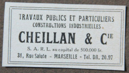Publicité : Cheillan & Cie, Travaux Publics Et Particuliers, Constructions Industrielles, à Marseille, 1951 - Reclame