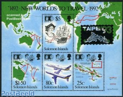 Solomon Islands 1993 TAIPEI 93 S/s, Mint NH, History - Transport - Various - Explorers - Philately - Aircraft & Aviati.. - Explorateurs