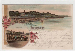 39004711 - Lithographie Gruss Aus Heringsdorf Mit Eselgruppe Und Strandparthie M.d. Kulm U. D. Kasino Gelaufen 1899. Le - Usedom