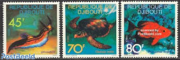 Djibouti 1977 Marine Life 3v, Mint NH, Nature - Fish - Shells & Crustaceans - Turtles - Poissons