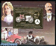 Central Africa 1983 Mercedes S/s, Gold, Mint NH, Transport - Automobiles - Coches