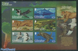 Gibraltar 2013 Endangered Animals 6v M/s, Mint NH, Nature - Animals (others & Mixed) - Birds - Cat Family - Crocodiles.. - Vissen