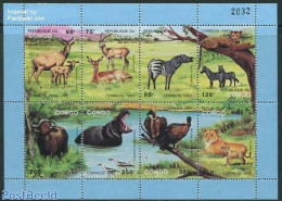 Congo Republic 1993 Wild Animals 8v M/s, Mint NH, Nature - Animals (others & Mixed) - Birds - Birds Of Prey - Cat Fami.. - Sonstige & Ohne Zuordnung