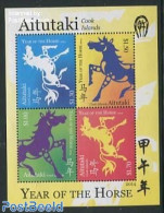 Aitutaki 2014 Year Of The Horse 4v M/s, Mint NH, Nature - Various - Horses - New Year - Año Nuevo