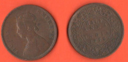 1/2 Anna 1877 British India Half Anna Indie Victoria Queen British Colonies Copper Coin K 487 - Colonie