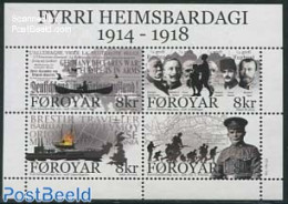 Faroe Islands 2014 World War I 4v M/s, Mint NH, History - Transport - Various - Militarism - Ships And Boats - Maps - .. - Militaria