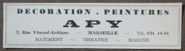 Publicité : Décoration, Peintures, APY, à Marseille, 1951 - Advertising