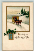 39281311 - Praegedruck Postkutschenschlitten Kleeblaetter Passepartout HWB Serie 1397 - Nouvel An