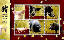 Curaçao 2019 Year Of The Pig 6v M/s, Mint NH, Nature - Various - Cattle - New Year - Anno Nuovo