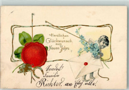 39601811 - Herzlichen Glueckwunsch Zum Neuen Jahre Siegel Hufeisen Schwein Gluecksklee Engel Veilchen Jugendstil Lithog - Nouvel An