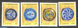 Uzbekistan 2022 Tradional Plates 4v, Mint NH, Art - Ceramics - Porcelana