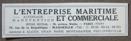 Publicité : L'Entreprise Maritime Et Commerciale, Acconage, Manutention à Paris Et Marseille, 1951 - Reclame