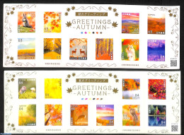 Japan 2023 Autumn Greetings 20v (2 M/s) S-a, Mint NH, Nature - Deer - Mushrooms - Trees & Forests - Nuovi