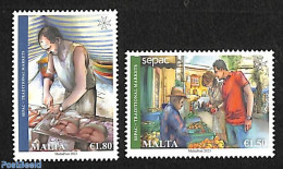 Malta 2023 SEPAC, Tradional Markets 2v, Mint NH, Health - History - Various - Food & Drink - Sepac - Street Life - Alimentation