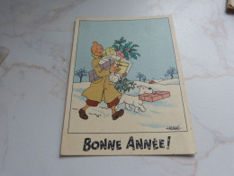 BC29-22 Cpa Hergé Tintin Milou 1943 Bonne Année Bien Regarder Couleur Des Cadeaux !! - Stripverhalen