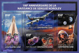 Central Africa 2017 Sergueï Korolev 4v M/s, Mint NH, Transport - Aircraft & Aviation - Space Exploration - Airplanes