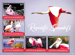 Antigua & Barbuda 2023 Roseate Spoonbill 5v M/s, Mint NH, Nature - Birds - Antigua En Barbuda (1981-...)