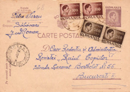ROUMANIE / ROMANIA - INFLATION PERIOD : 1947 - STATIONERY POSTCARD With ADDED STAMPS - RATE : 1,060 LEI (an741) - Storia Postale