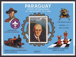 Paraguay 1985, 80th Rotary, Scout, Chess, Train, Space, BF - Paraguay