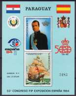 Paraguay 1984, 500th Discovery Of America, King Juan Carlos, Ship, BF - Familles Royales
