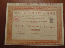 FRANCE - PARIS 1899 - STE DES TRUFFIERES DE FRANCE  - PART BENEFICIAIRE - PEU COURANT - Other & Unclassified