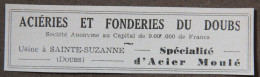 Publicité : Aciéries Et Fonderies Du Doubs, Usine à Sainte-Suzanne, 1951 - Advertising