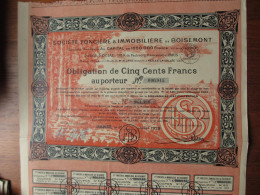 FRANCE - 94 - VAL D'OISE - FONCIERE & IMMOBILIERE DE BOISEMONT - OBLIGATION DE 500 FRS - PARIS 1928 - BELLE DECO COULEUR - Other & Unclassified