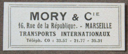 Publicité : MORY & Cie, Transports Internationaux, à Marseille, 1951 - Reclame