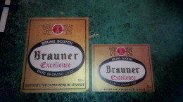 Lot Etiquettes De Bière X2 D'Alsace Brauner Excellence Brasserie De Lewarde Brune Scotch - Birra