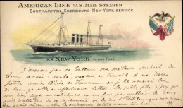 Lithographie Passagierdampfer SS New York, American Line - Andere & Zonder Classificatie