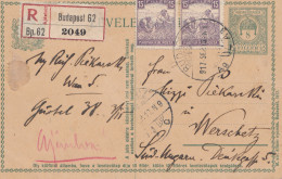 Ungarn: 1917: Ganzsache Einschreiben Budapest Nach Werschatz - Other & Unclassified