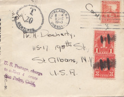 Australia 1943 Auckland To USA: US Postage Charge - San Pedro California- Tax - Autres & Non Classés