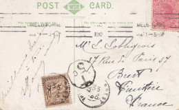 Australia 1909: Post Card Melbourne/Victoria To Brest-France With Taxe Stamp - Altri & Non Classificati