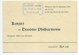 Konzertkarte 1940: Konzert Dresdner Philharmonie Mit Vortragsfolge In Lodsch - Documentos