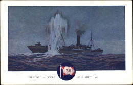 Artiste CPA Dampfschiff Breton, Messageries Maritimes, MM, Unter Beschuss 1917 - Autres & Non Classés