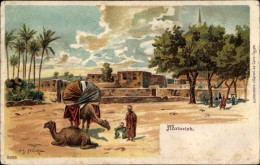 Artiste Lithographie Franke, Matarieh, Ägypten, Kamele, Siedlung, Wüste - Kostums