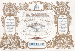 Bruxelles Pâtissier Suisse DONTZ Montagne De La Cour Carte De Visite Porcelaine Format + Grand Carte Postale C. 1850 - Cartes De Visite