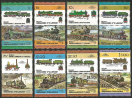 TR-150a Bequia Train Locomotive Lokomotive Zug Treno 16 Stamps Face $ 15.42 MNH ** Neuf SC - St.Vincent & Grenadines