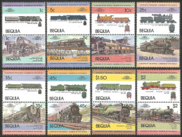 TR-146b Bequia Train Locomotive Lokomotive Zug Treno 16 Stamps Face $ 9.42 MNH ** Neuf SC - St.Vincent Und Die Grenadinen