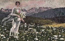 1916-donna Che Raccoglie Fiori, Cartolina Viaggiata - Femmes