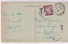 Carte Taxée à Margival (02 Aisne) Pour Absence De Timbre 20/08/1928 Gare De Rouen Sur Carte Récolte Des Blé En Normandie - Cartas & Documentos