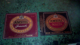 Lot Etiquettes De Bière X2  Amstel Sans Alcool Destinées à L' Exportation - Birra