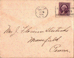 US Cover 3c Washington Utica NY 1936  For Mansfield PA - Covers & Documents