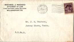 US Cover 3c Washington Williamsport Pa 1932 For Jersey Shore Penn - Covers & Documents