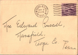US Cover 3c Washington New York Ny 1933  For Mansfield PA - Covers & Documents