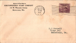 US Cover Washington Headquarter Milwaukee 1934  For Mansfield Tioga Penn - Covers & Documents
